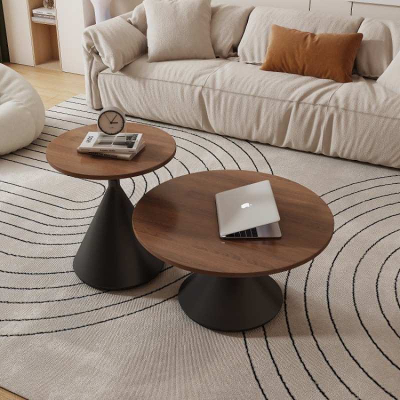 新款小桌子移动板网实木岩创意客厅茶几家用奶油风小户型可红圆形