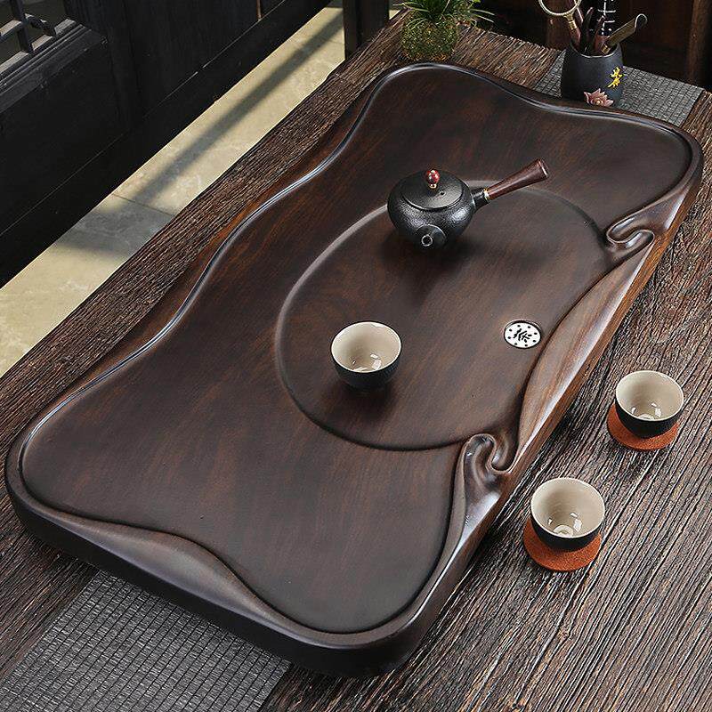 整块黑檀木实木茶盘中式田园风功夫茶具 简约排水茶海家用花梨茶