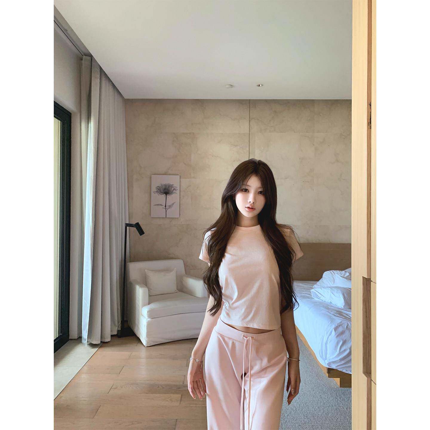 Bigking大金家「bi备系列」sk1ms 粉色短袖T恤女夏圆领短款上衣