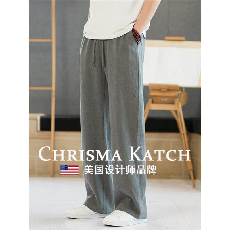 出口美国⭐Chrisma Katch~亚麻裤直筒宽松阔腿休闲裤中国风棉麻裤