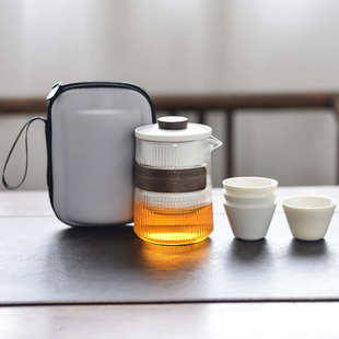 户外功夫茶杯泡茶壶 可定制LOGO玻璃旅行茶具便携快客杯随身包套装