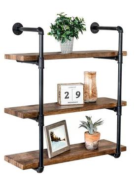 艺水铁管置物古架客厅篮墙上创意壁挂收纳架复实木隔板JVB挂储物