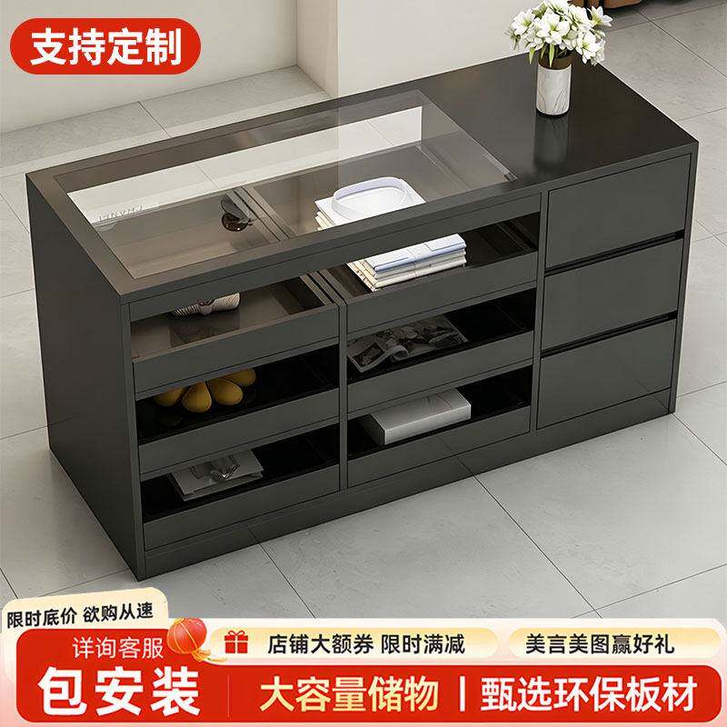 中岛柜展示台柜台接待台服装店流水台橱柜收银台玻璃陈列台中岛桌