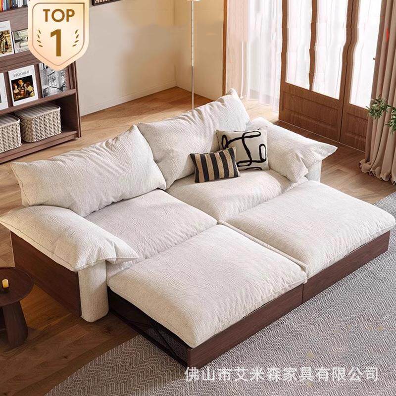 沙发床折叠两用2026新款小户型沙发床中古风棉麻布客厅实木沙发床