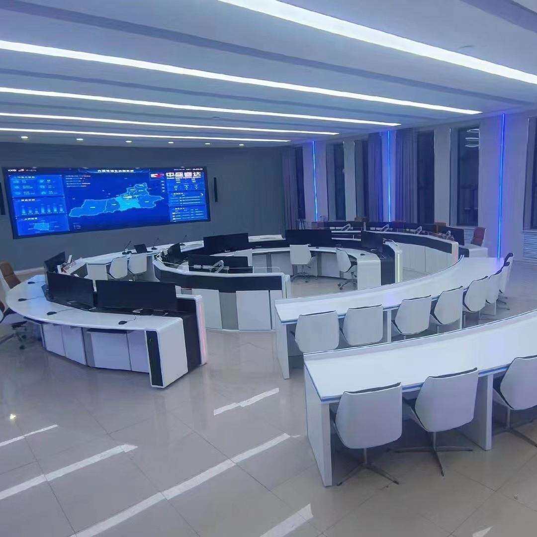 监控挥中心ZG控制台调度台中室弧指形监控控室工台作操作台桌多功