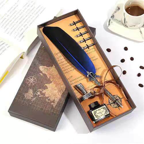 Vintage Calligraphy Pen Feather Dip Fountain Pen Sets Ink
