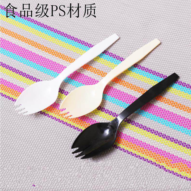 加厚一次性塑料叉勺三齿蛋糕叉勺外卖叉子甜品烘焙叉勺子100只