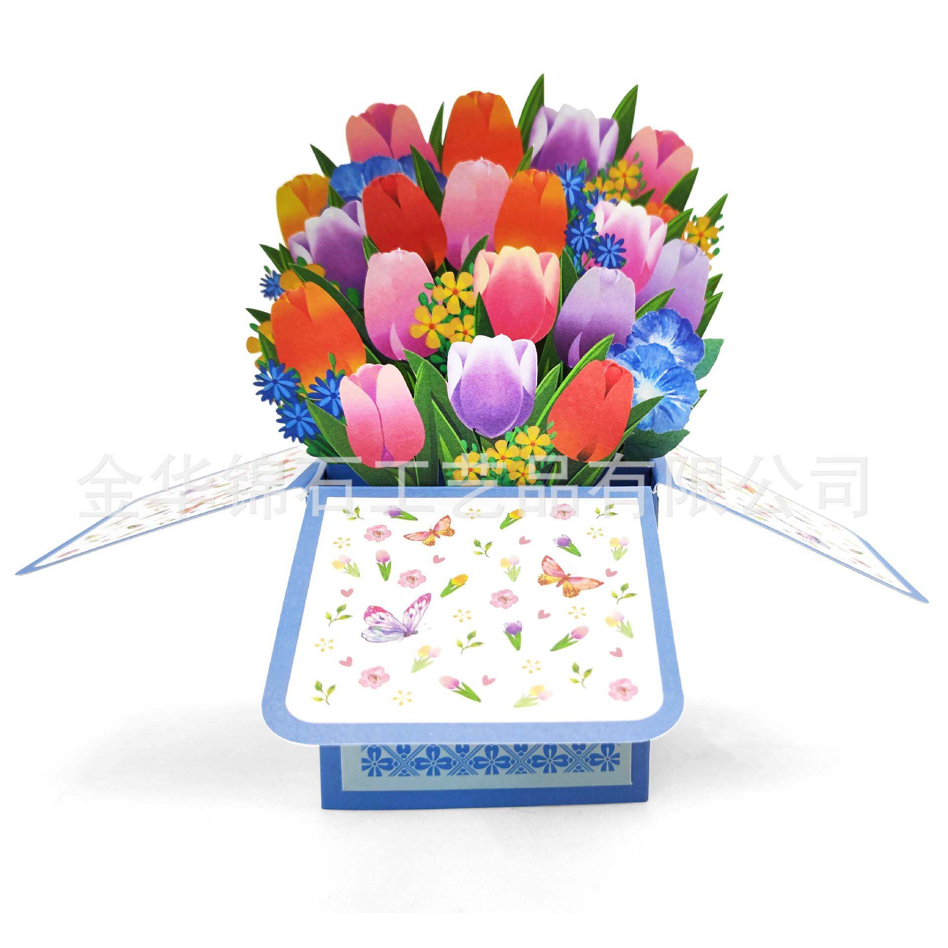 精美郁金香3D立体创意弹出式立体盒贺卡母亲节教师节生日节日祝福