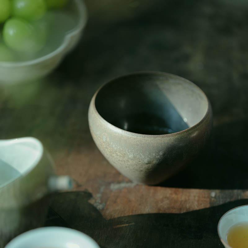 日式纯手工土陶茶色渣缸建水室MMUH-24茶茶渣斗干泡盘茶茶道水盂