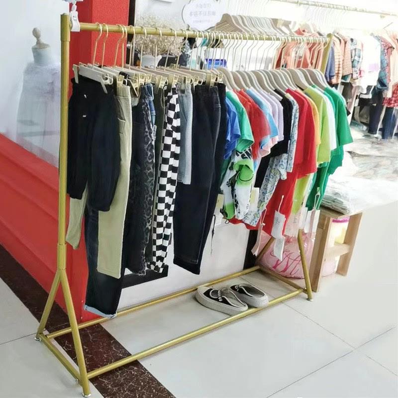 服装店展示架女装店挂衣架金色衣服陈列架落地式单杠童装店组合架