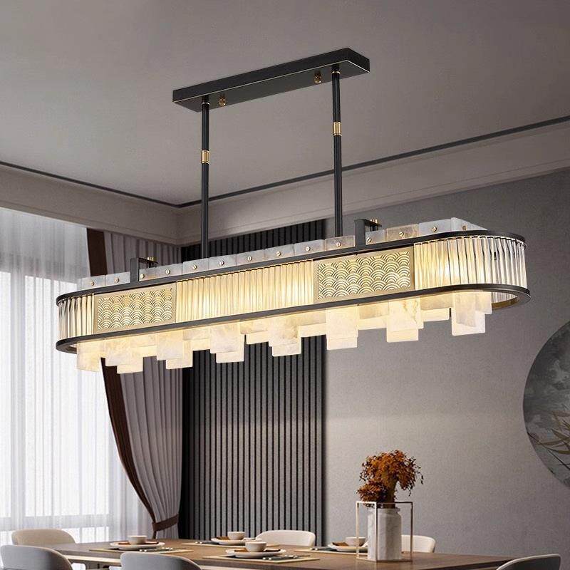 新中式全铜云石吊灯别墅复式客厅大灯设计轻奢简约大气餐厅卧室灯