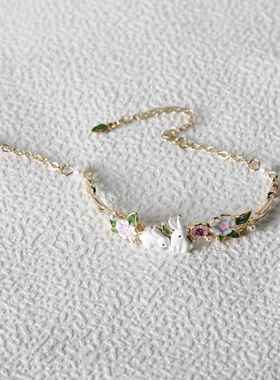 时尚新品韩版田园风小兔子花朵手链创意小清新少女闺蜜手链手饰