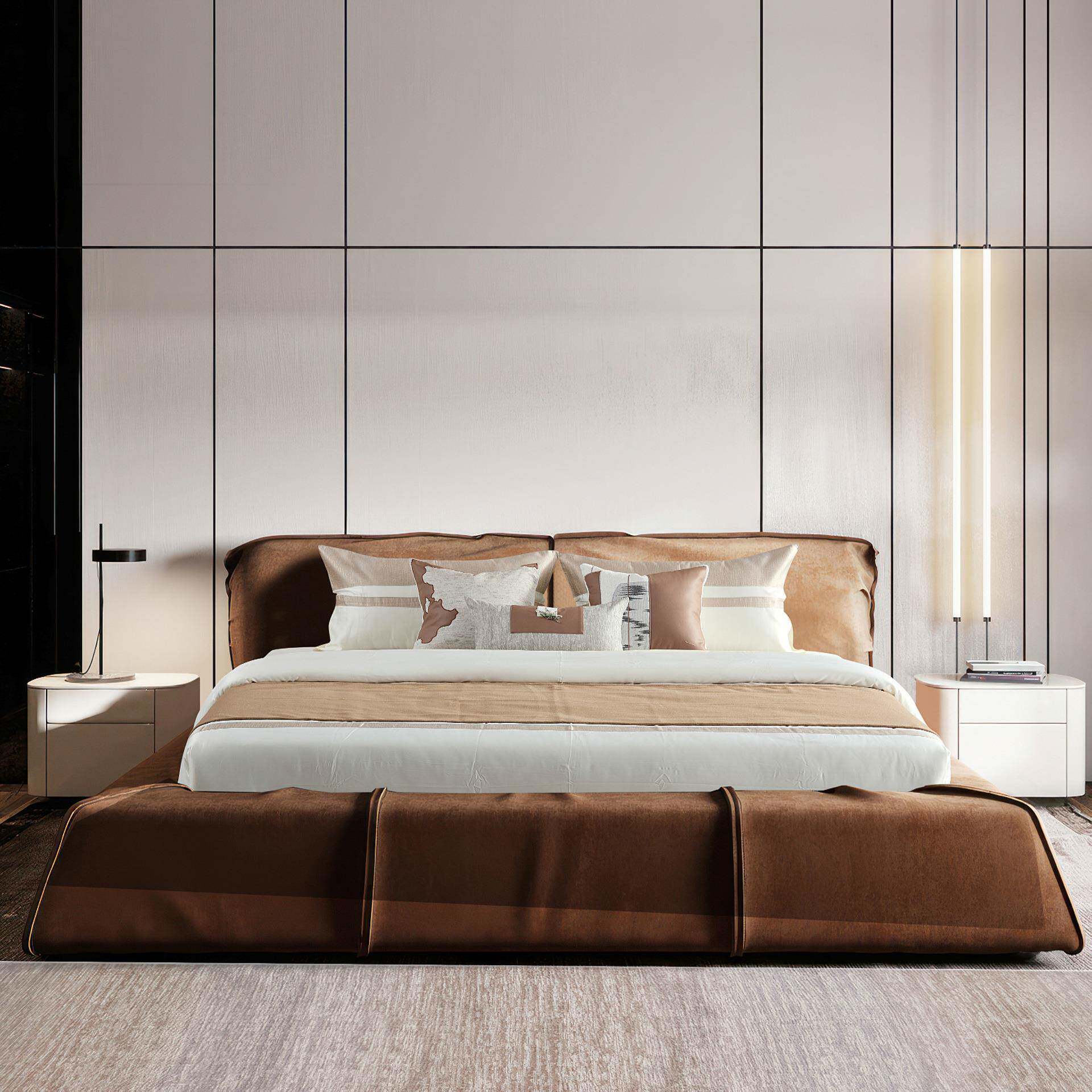 现代家具展厅简约床品套件楼盘样板房间床上用品极简软装多件套