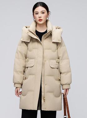 牌厚正品新款中鸭长款白绒羽71-622品绒服新款宽松冬季加保暖外套