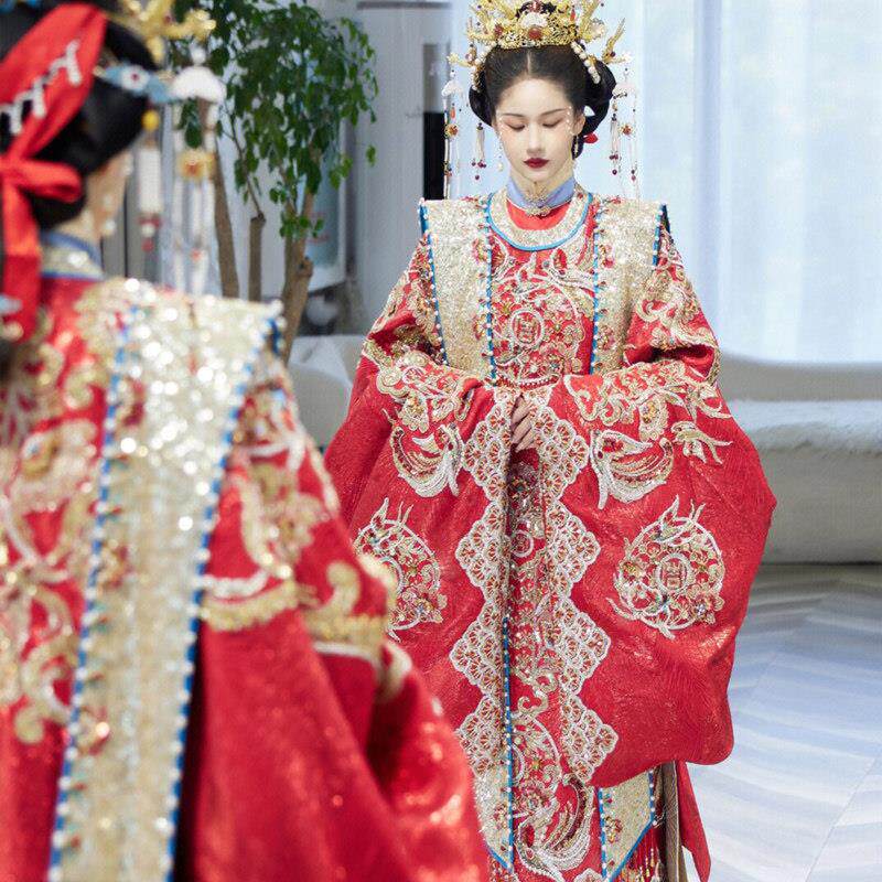 明制婚服男女套装汉服结婚嫁衣凤冠霞披中国风中式新娘高级重工冬