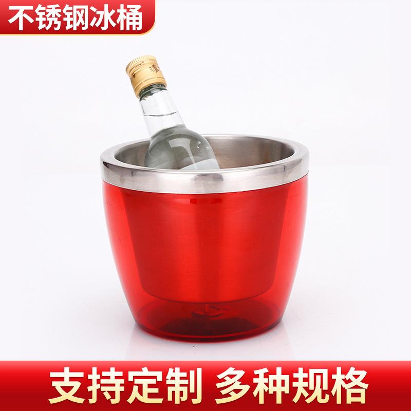 不锈钢红色冰桶 红酒酒吧KTV香槟桶 广告圆形酒店冰桶
