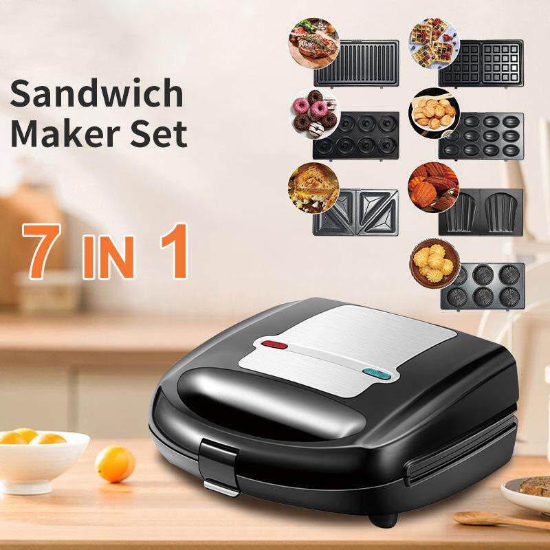 家用七合一三明治机华夫饼机甜甜圈机坚果机牛排机蛋糕早餐机7in1