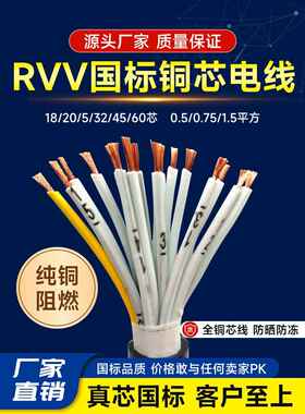Rvv Kvvr多芯控制软线18 20 5 32 45 60芯0.50.751.5方形信号线