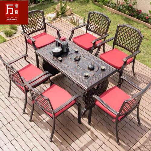 中式功夫茶台家用商用办公室休闲铸铝户外桌椅阳台茶桌四件套组合