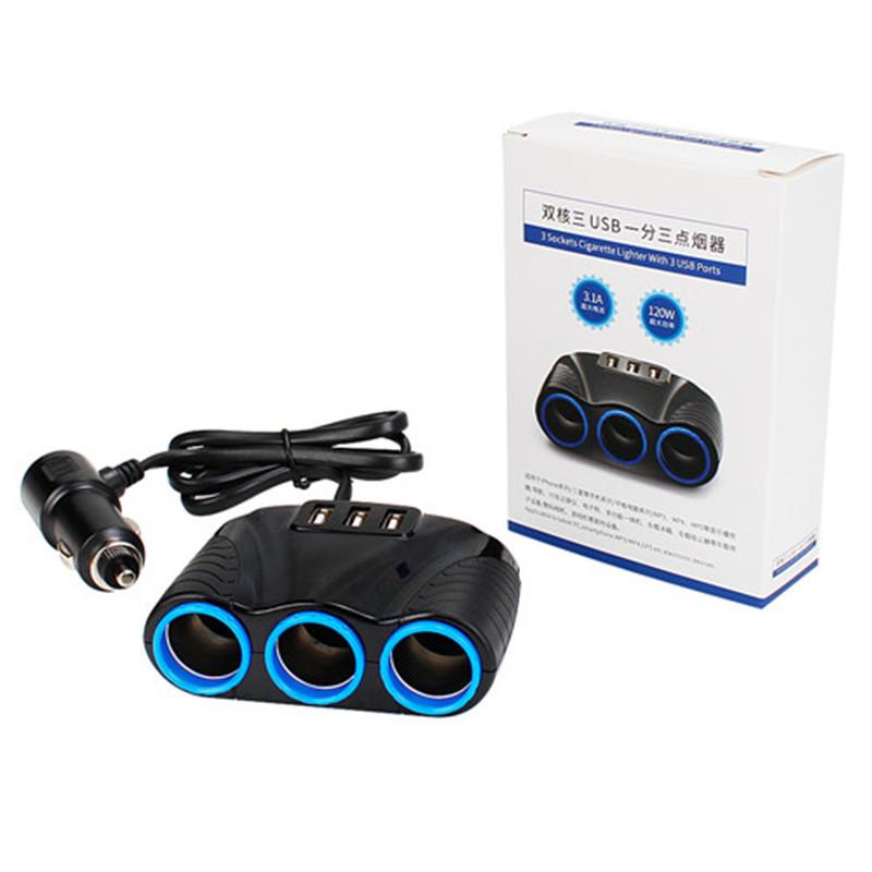 3.1A大功率车载三USB接口一分三点烟器HUB大货车充电器120W
