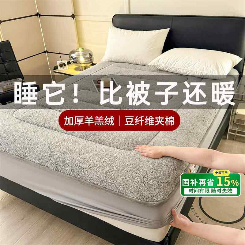 羊羔绒垫子冬天床笠冬季加绒加厚夹棉床垫保护套床罩毛绒铺床毯子