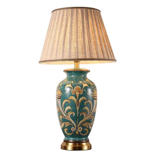 正品手式绘陶瓷灯美复古台卧室床头全铜底座设计师客厅轻奢灯in台