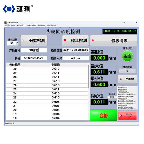 蕴测齿轮同心度测量系统v1.0专用于齿轮齿峰同心度的自动测量计算