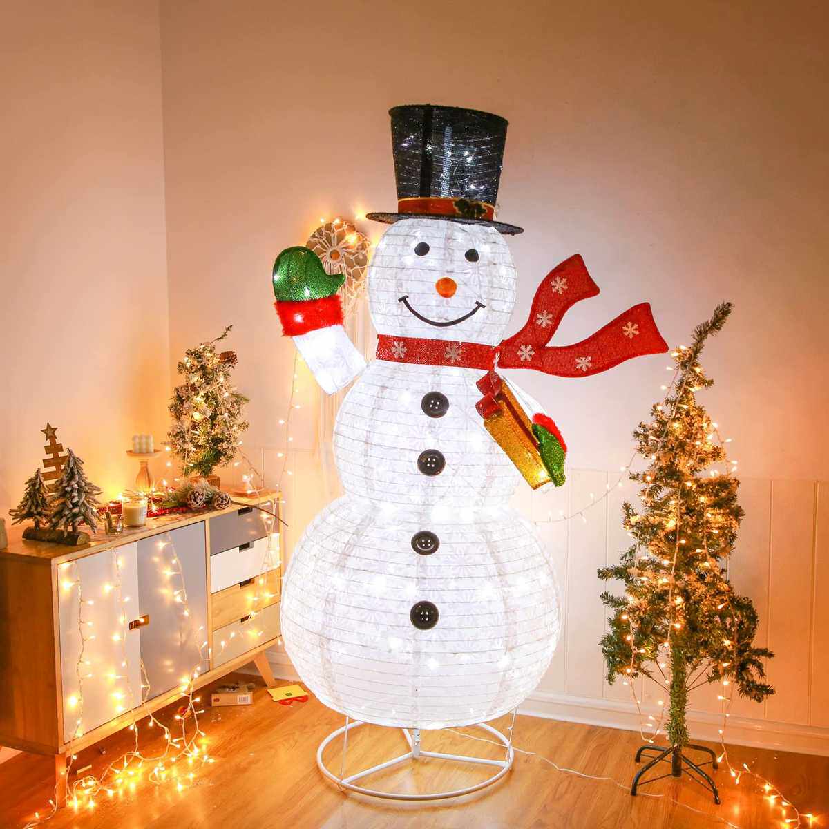 雪人圣诞 水装饰灯串户外防伸缩decorationsnowman折叠节日灯