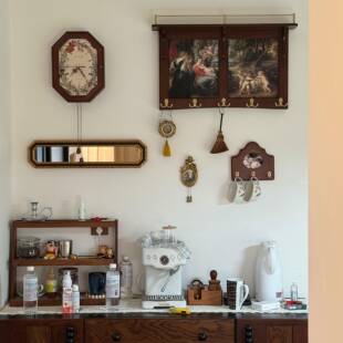 复古中古欧式餐厅组合装饰画收纳功能壁挂挂钟镜子挂钩装饰画套装