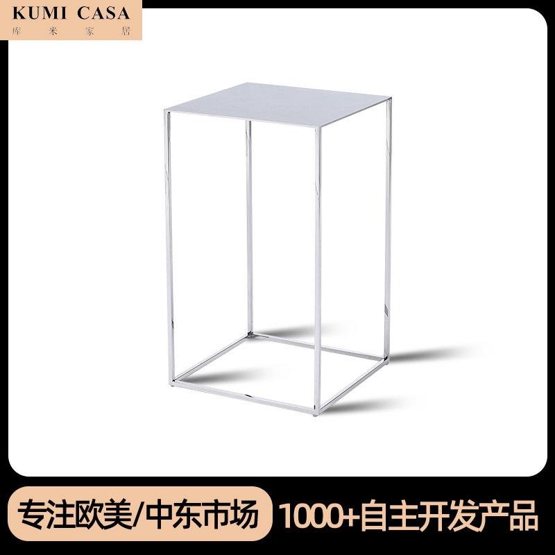 设计师简约创意玻璃边几卧室茶几客厅方形不锈钢现代沙发方形角几