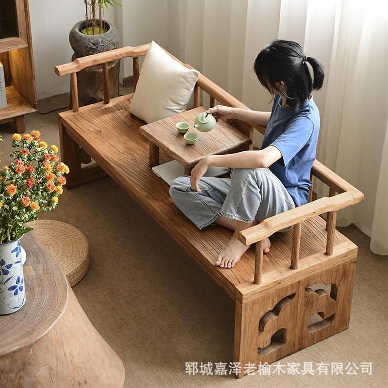 罗汉床老榆木门板长凉椅躺椅沙发床实木仿古风化禅意民宿家具家用