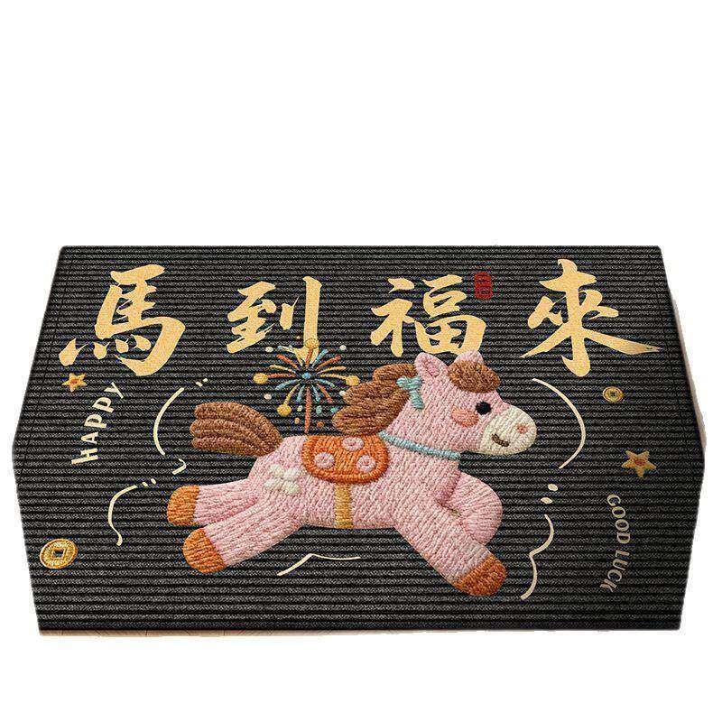 新款红色马年圈绒地垫节日装饰门垫家用入户玄关易打理防滑蹭脚垫