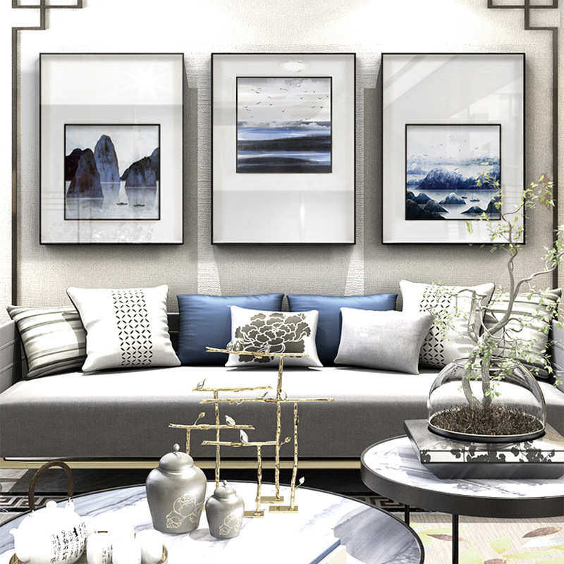 晓山青 新中式禅意客厅装饰画 沙发背景墙挂画靠山水水墨抽象挂画,家居饰品,现代装饰画,淘宝优惠券,粉丝福利购,淘宝优惠卷