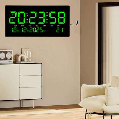 跨境英文款智能大屏数码时钟家居办公桌面装饰多功能夜光电子钟