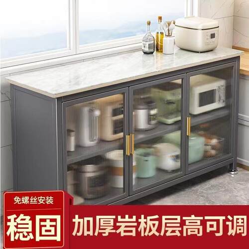 跨境厨房置物架落地多层岩板多功能微波炉烤箱切菜餐边碗碟储物柜