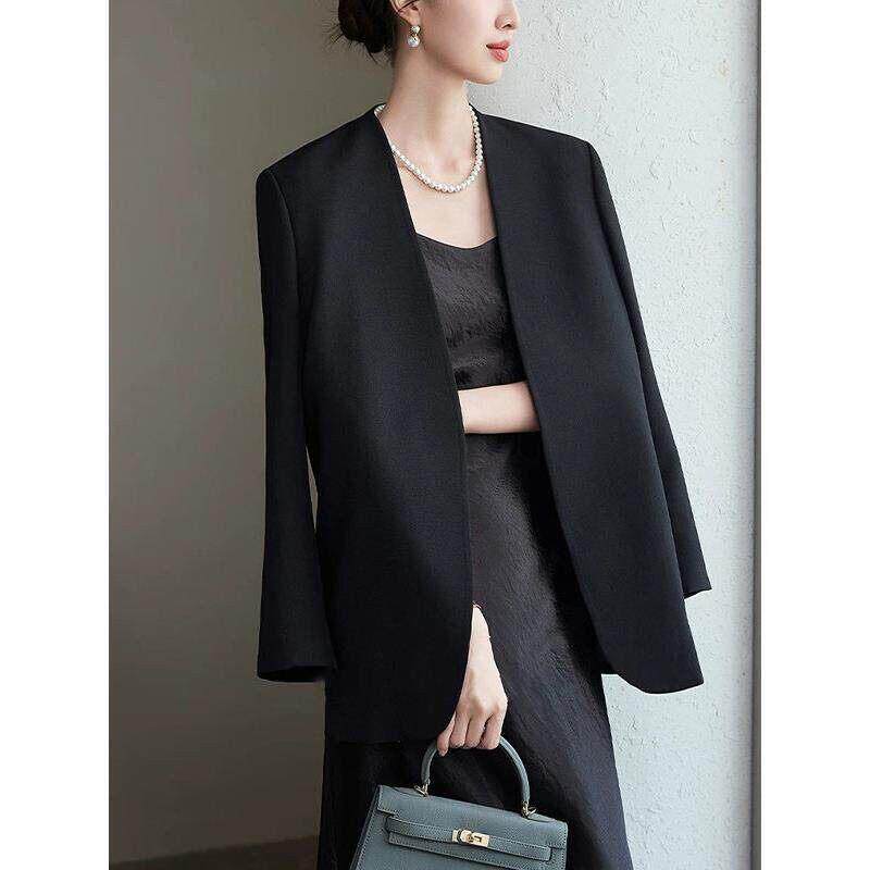 香港大码女装西装西裤两件套2026春秋胖mm无领西服喇叭裤职业套装