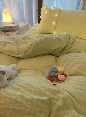 高档IS风简约白双灰色拼四件套 N小清新泡泡被套纯色床单宿舍三件