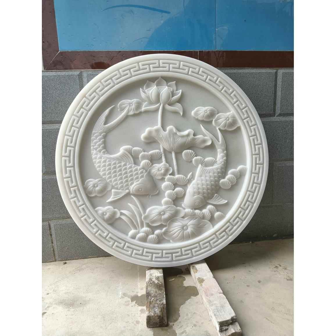 石浮雕壁画 画天然汉白玉影雕壁墙富花开 中贵式庭院青石地雕玄PJ