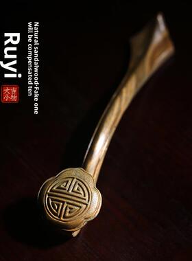 天然绿色檀香玉檀香雕刻一切顺利处理件玩中国好运小装饰品桌面工