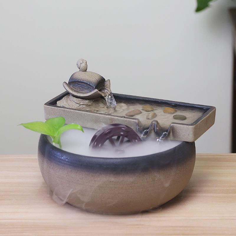 泉语陶瓷流水摆件家居中式水景招财禅意茶桌茶台循环喷泉景观盆景