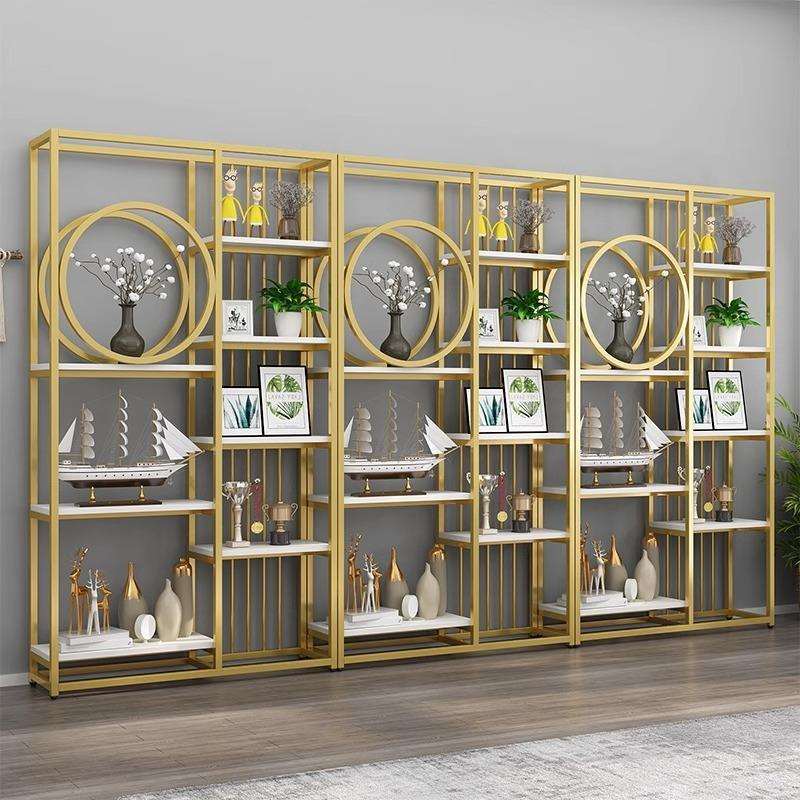 新款铁艺隔断置物架玄关屏风书架办公室落地多层多功能产品展示柜图片