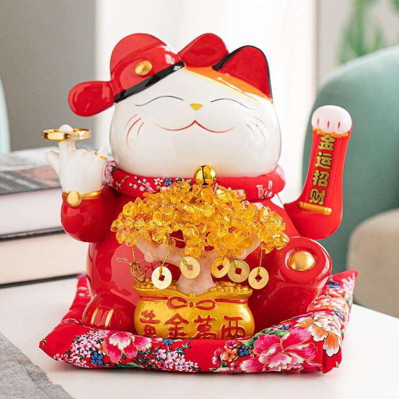 日式店铺开业招财猫电动摇手大号前台店面收银台摆件摇钱树发财猫
