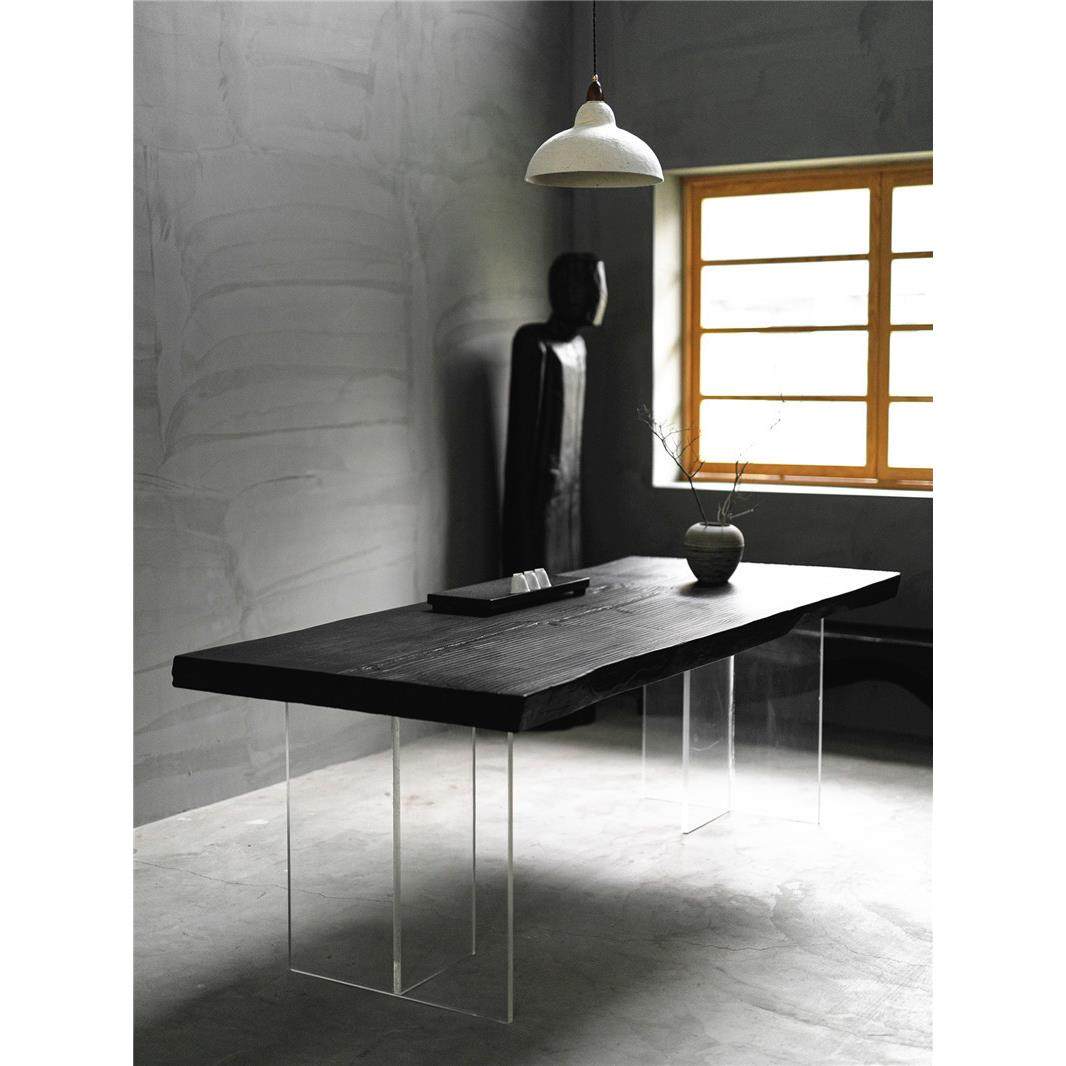 诧寂风亚克力悬浮餐桌创意岛台桌实木大板悬空茶桌设计师展示桌子