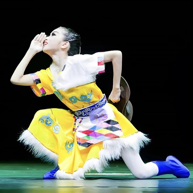 正品儿童牧新歌舞蹈次民仁拉索演出服女童藏族牧羊姑表娘动会演运