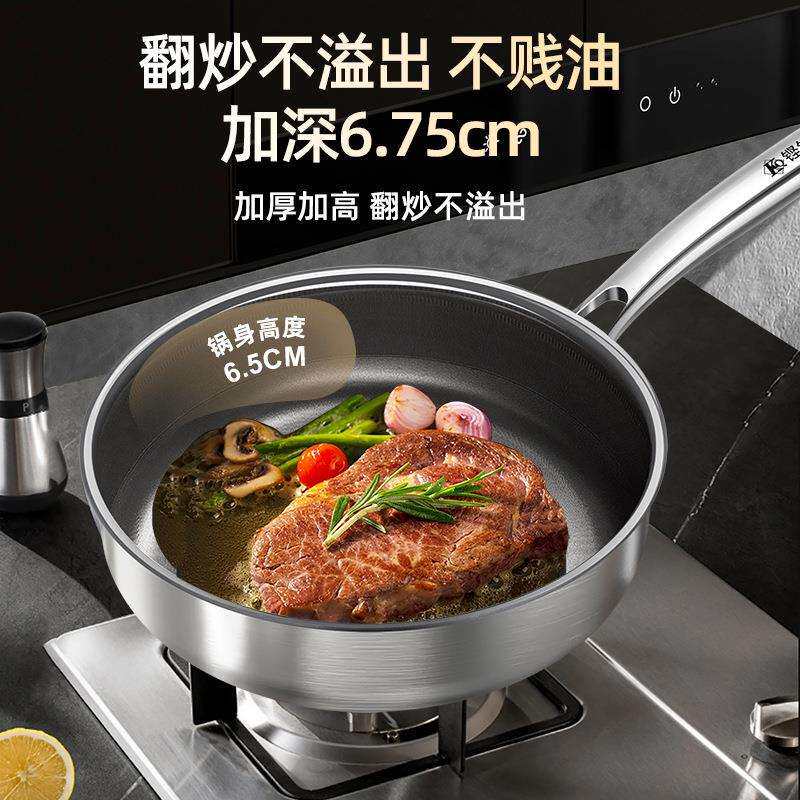 【新品】铿锵真钛0涂层平底锅家用无涂层不粘锅电磁炉牛排深煎锅