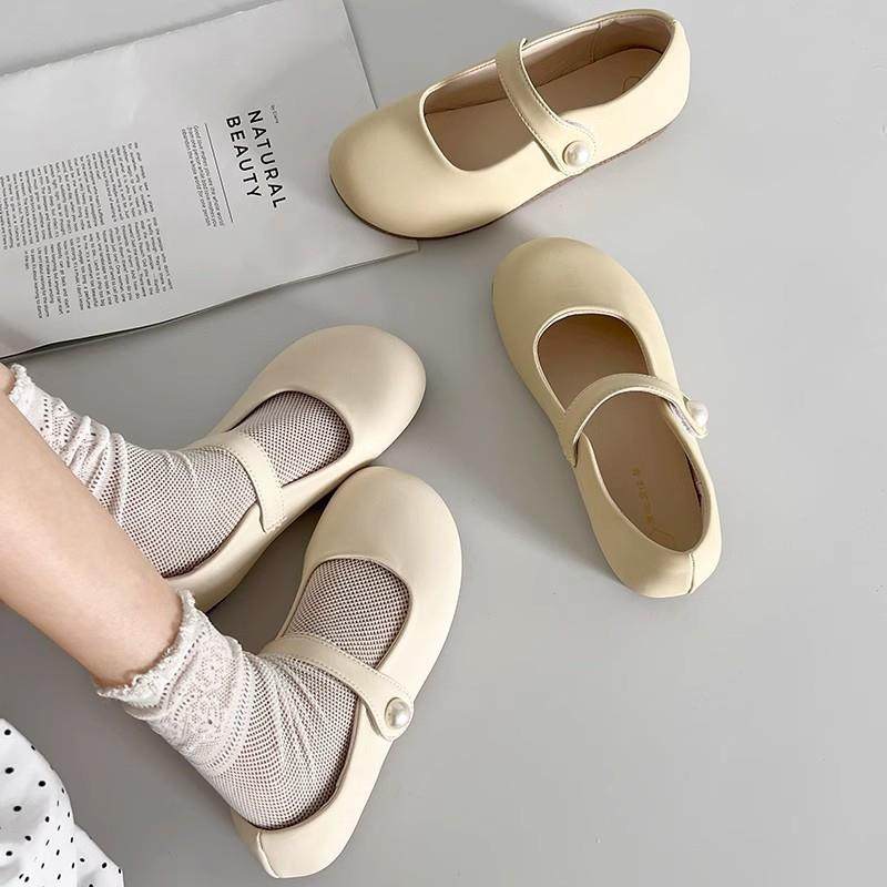 白色法式浅口平底单鞋女2026新款夏季百搭配裙子软底复古玛丽珍鞋