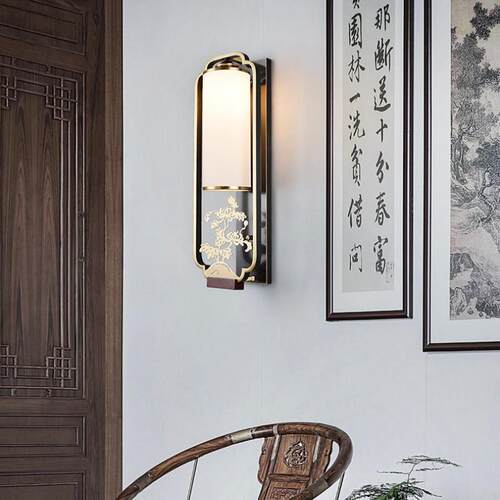新中式客厅壁灯led餐厅卧室书房过道床头灯 全铜现代简约大气壁灯