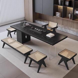 式ROO极简实木茶桌黑色亚力悬泡茶桌组浮克合白蜡木意现代简约茶