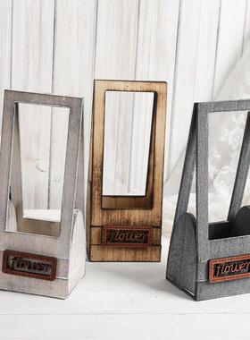 木质花盆花瓶提篮桌面摆件装饰客厅电视柜餐厅摆饰仿真花干花插花