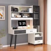 意式 电脑桌家用卧室学习办 写轻奢木字442书桌书架书实柜一体台式